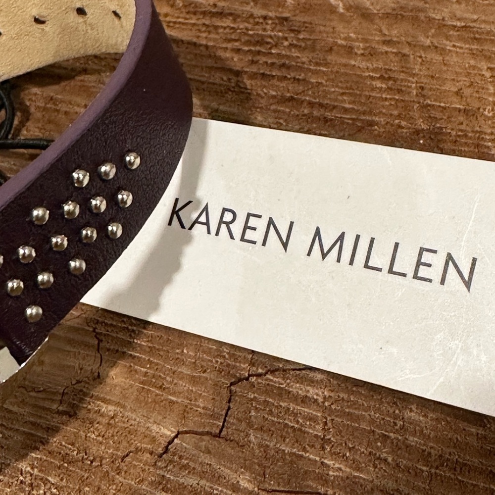 Karen Millen Silver Dial Watch with Purple Studded Strap - Picture 3 of 9